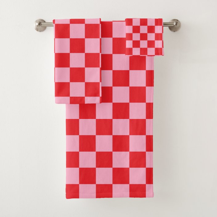 Chequered Pink and Red Bath Towel Set | Zazzle.co.uk