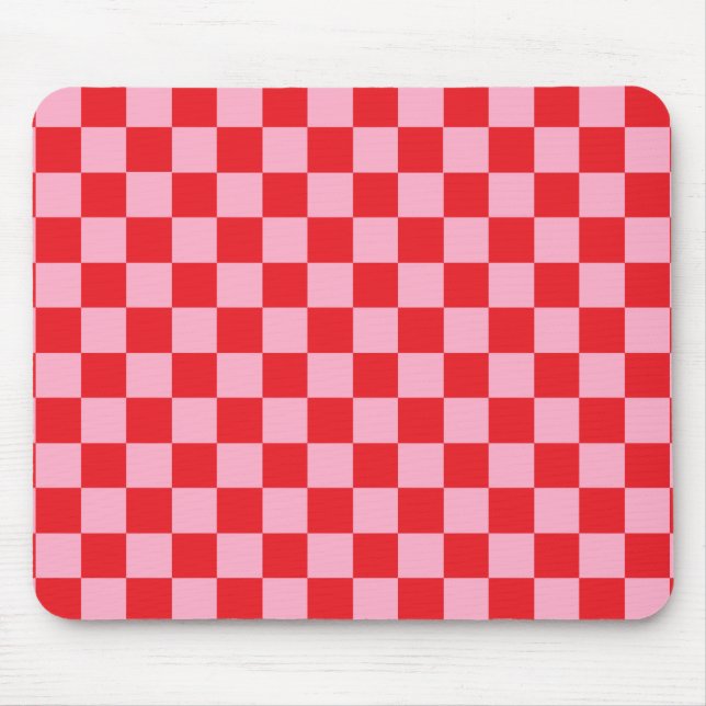 Chequered Pink and Red Mouse Mat (Front)