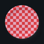 Chequered Pink and Red Paper Plate<br><div class="desc">Abstract digital art of pink and red squares in a chequered formation.</div>