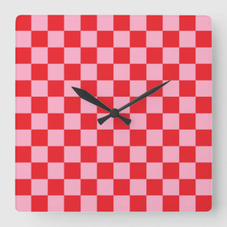 Chequered Pink and Red Square Wall Clock