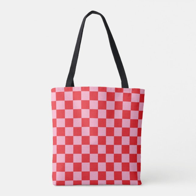 Chequered Pink and Red Tote Bag (Back)