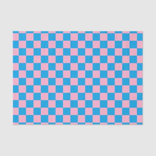 Chequered Pink and Turquoise Tissue Paper (Front)