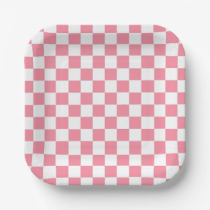 Chequered pink and White  Paper Plate