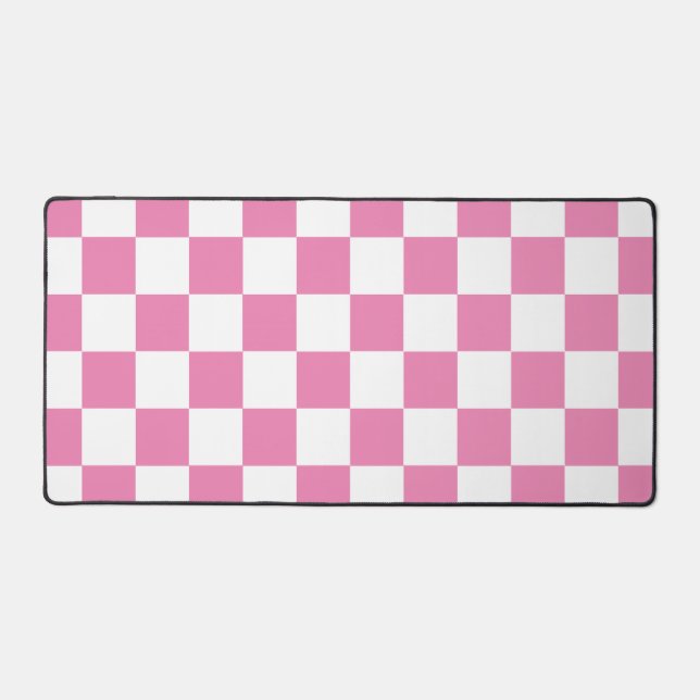 Chequered Pink and White Retro Desk Mat (Front)