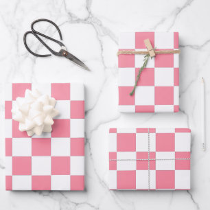 Chequered pink and White Wrapping Paper Sheet