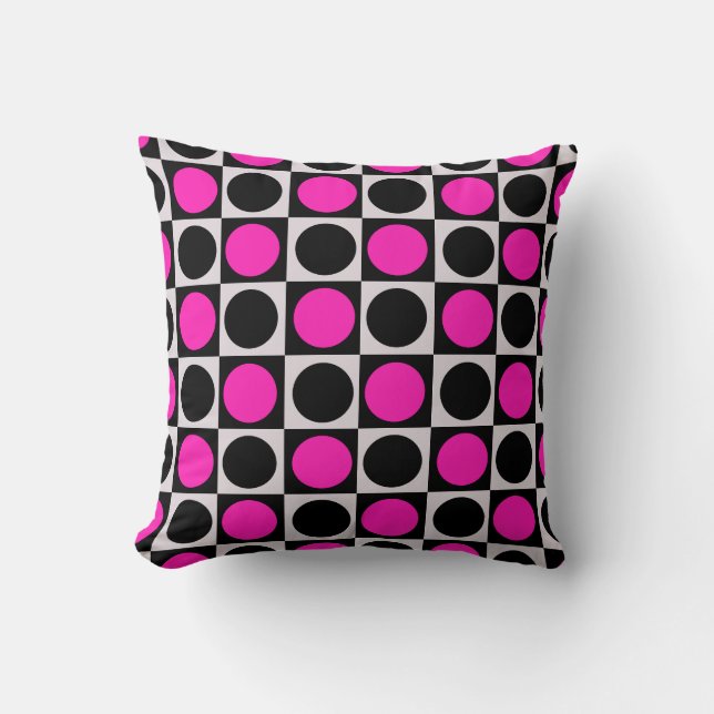 Chequered Pink Black Circle Pattern Design  Cushion (Front)