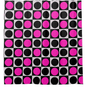 Chequered Pink Black Circle Pattern Design  Shower Curtain