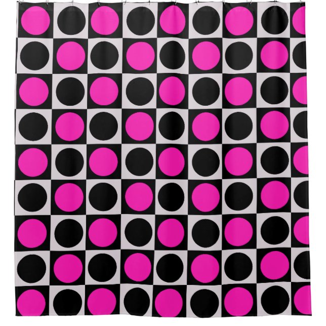 Chequered Pink Black Circle Pattern Design  Shower Curtain (Front)