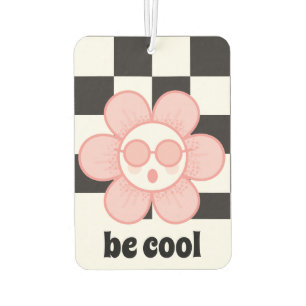 Chequered Pink Daisy Car Air Freshener