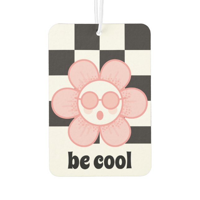 Chequered Pink Daisy Car Air Freshener (Back)