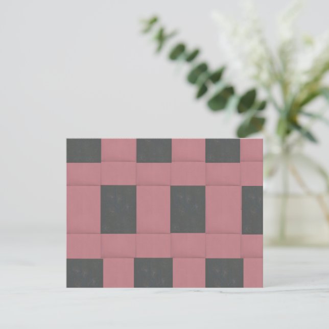 Chequered Pink Flower Abstract   Postcard (Standing Front)