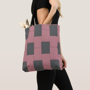 Chequered Pink Flower Abstract Tote Bag