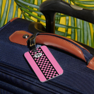 Chequered Pink Monogram Luggage Tag