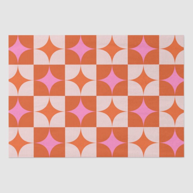 Chequered Pink Orange Mid Century Starbursts  Tissue Paper (Front)