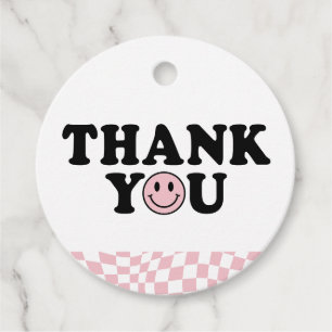 Chequered Pink Preppy Smile Birthday Thank You Favour Tags