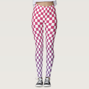 Chequered Pink to Purple Gradient Pattern Leggings