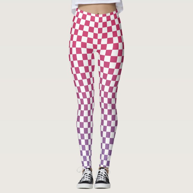 Chequered Pink to Purple Gradient Pattern Leggings (Front)