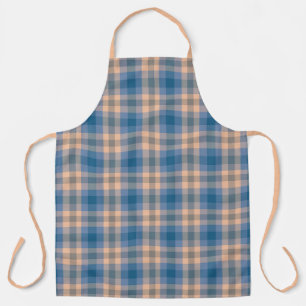 Chequered Plaid Beige Blue Grey And Peach Apron