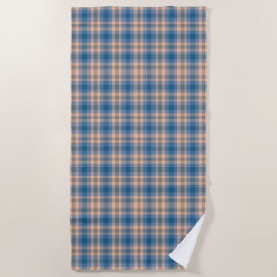Chequered Plaid Beige Blue Grey And Peach Beach Towel
