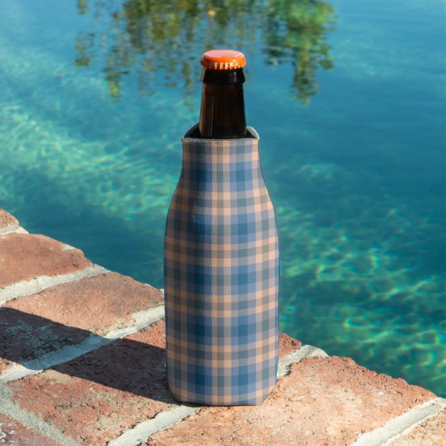 Chequered Plaid Beige Blue Grey And Peach Bottle Cooler (In Situ Pool)