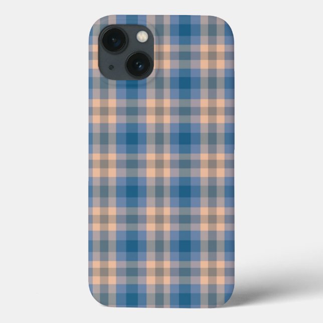 Chequered Plaid Beige Blue Grey And Peach Case-Mate iPhone Case (Back)
