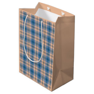Chequered Plaid Beige Blue Grey And Peach Medium Gift Bag