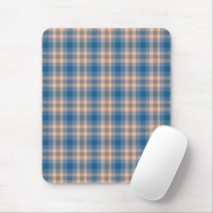 Chequered Plaid Beige Blue Grey And Peach Mouse Mat