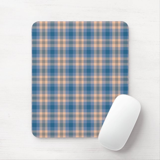 Chequered Plaid Beige Blue Grey And Peach Mouse Mat (With Mouse)