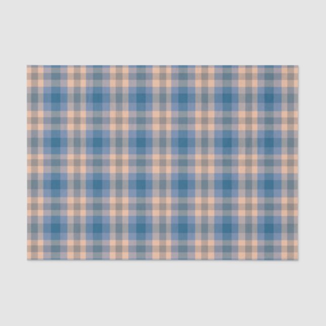 Chequered Plaid Beige Blue Grey And Peach Tissue Paper (Front)