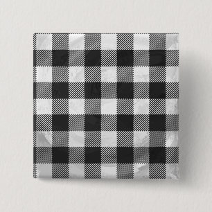 Chequered Plaid Black And White 15 Cm Square Badge