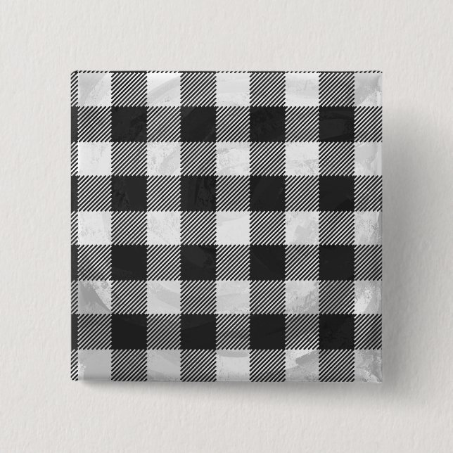 Chequered Plaid Black And White 15 Cm Square Badge (Front)