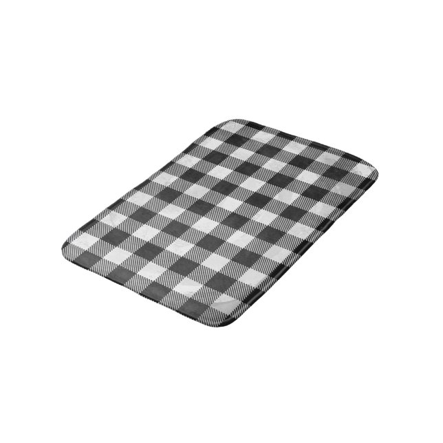 Chequered Plaid Black And White Bath Mat (Angled)