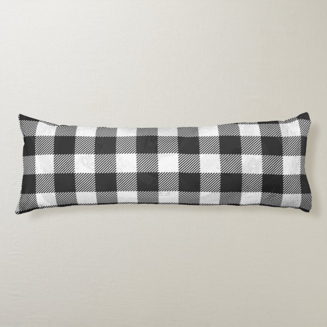 Chequered Plaid Black And White Body Cushion (Front)