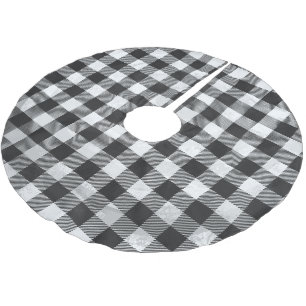 Chequered Plaid Black And White Brushed Polyester Tree Skirt