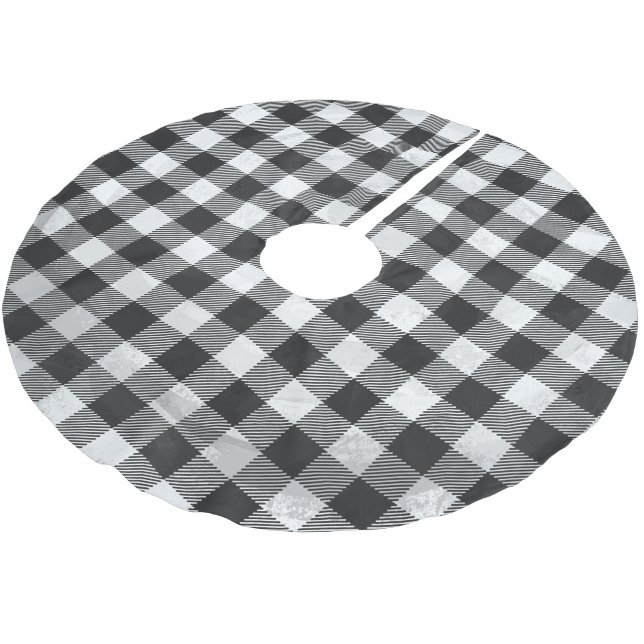 Chequered Plaid Black And White Brushed Polyester Tree Skirt (Angled)