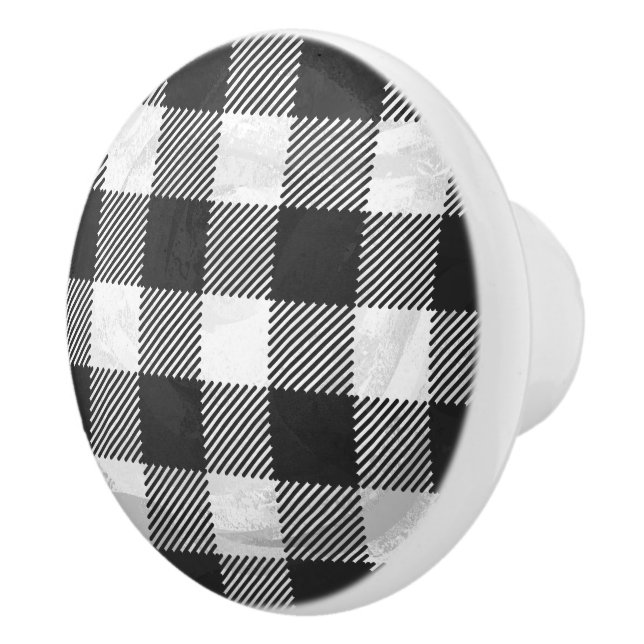 Chequered Plaid Black And White Ceramic Knob (Right)