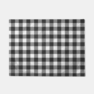 Chequered Plaid Black And White Doormat