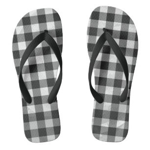 Chequered Plaid Black And White Flip Flops