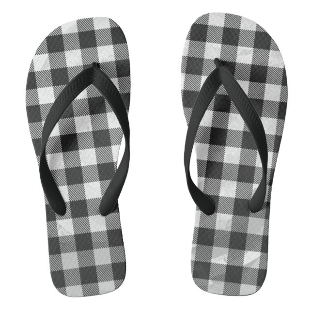 Chequered Plaid Black And White Flip Flops (Footbed)