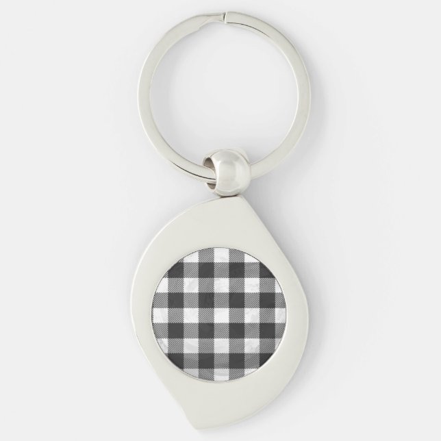 Chequered Plaid Black And White Key Ring (Front)