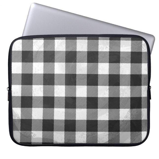 Chequered Plaid Black And White Laptop Sleeve (Front)