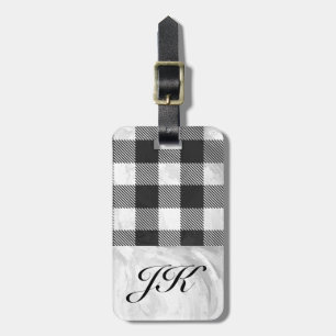 Chequered Plaid Black And White Luggage Tag