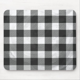 Chequered Plaid Black And White Mouse Mat