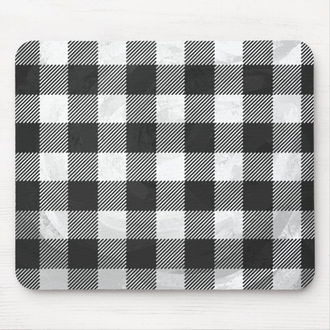 Chequered Plaid Black And White Mouse Mat (Front)