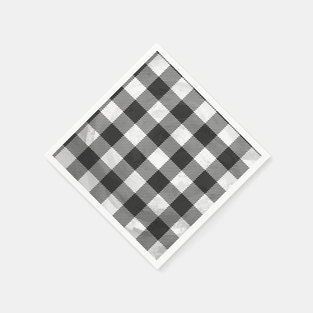 Chequered Plaid Black And White Napkin (Corner)