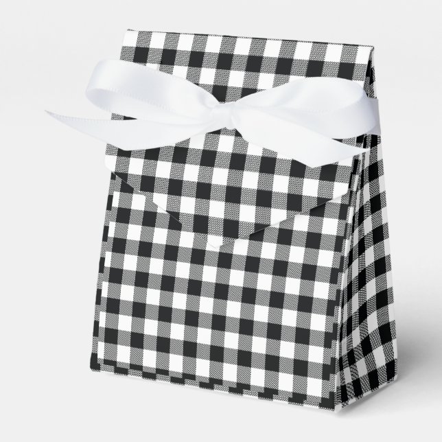 Chequered Plaid Black and White Plaid Favour Box (Front Side)