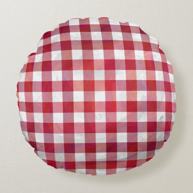 Chequered Plaid Black And White Round Cushion (Front)