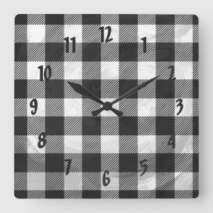 Chequered Plaid Black And White Square Wall Clock