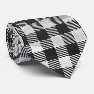 Chequered Plaid Black And White Tie