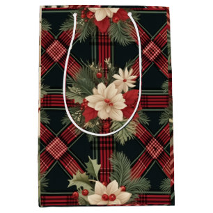 Chequered Plaid Black and White Wine Gift Bag